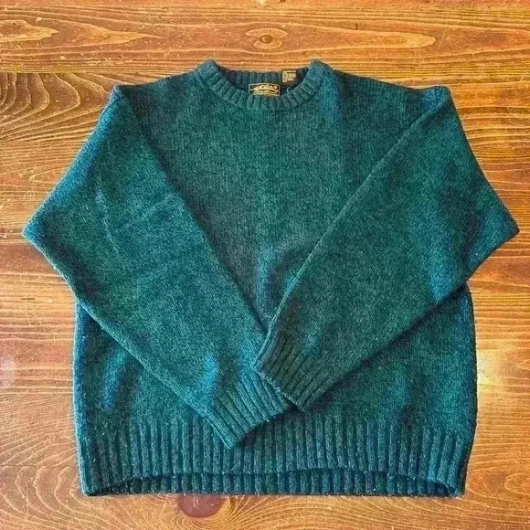 Green Vintage Eddie Bauer Wool Blend 80s Large Wool Marled Green Sweater Size L - Picture 2 of 10
